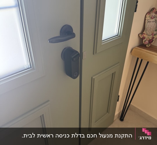 דלת עם מנעול חכם ומנעול ידית